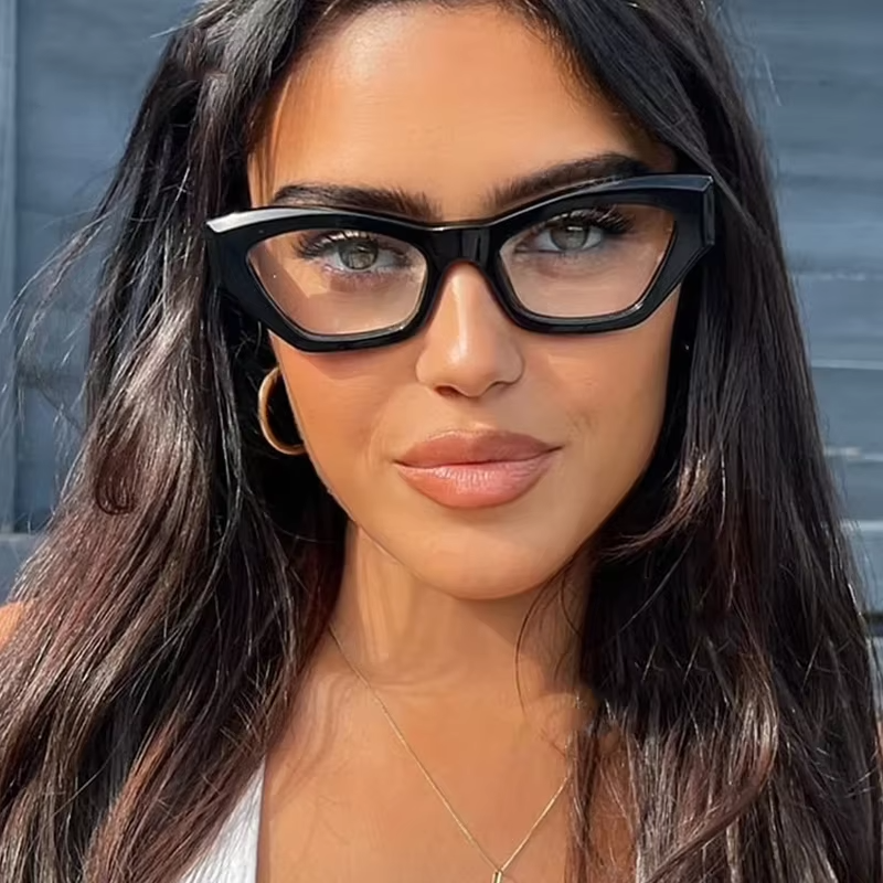 Unisex Cat Eye Acetate Eyeglasses – Black Transparent Frame | Fashion Optical & Blue Light Glasses